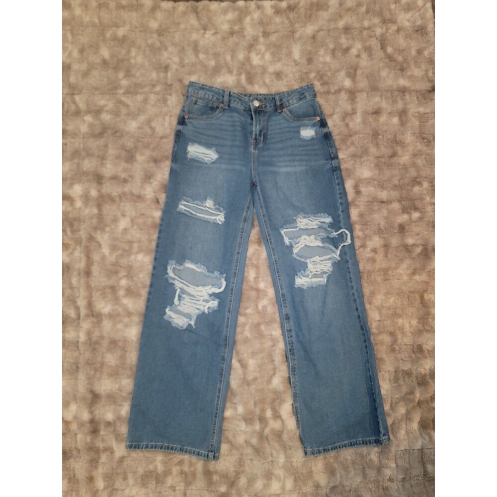 Refuge Denim Juniors Low Rise Skater Wide Leg  Ripped Jeans Size 5 Medium Wash